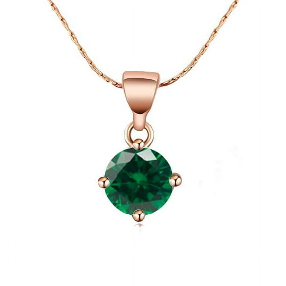 18K Rose Gold 1 Carat Created Emerald Round Stud Necklace Plated 18 inch