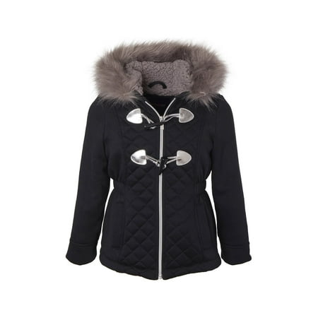 Limited Too Quilted structured fleece toggle jacket with fur trim hood (big girls)