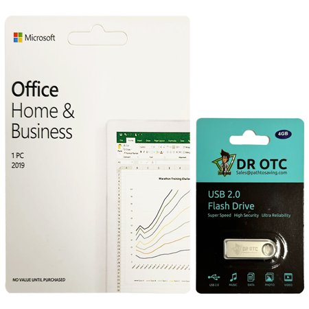 Microsoft Office Home & Business 2019 | One-time purchase, 1 device | Windows Keycard - FREE Dr OTC USB Drive 4GB