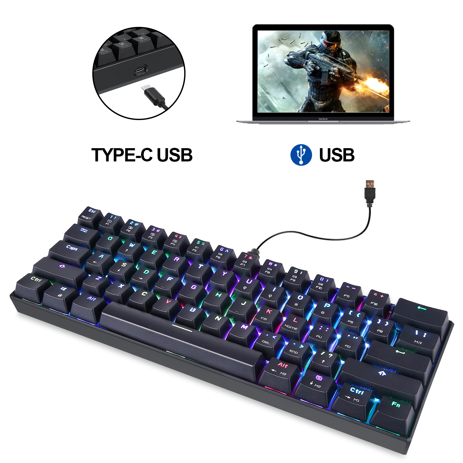Buy MOTOSPEED 60 Mechanical Keyboard Portable 61 Keys RGB LED Backlit