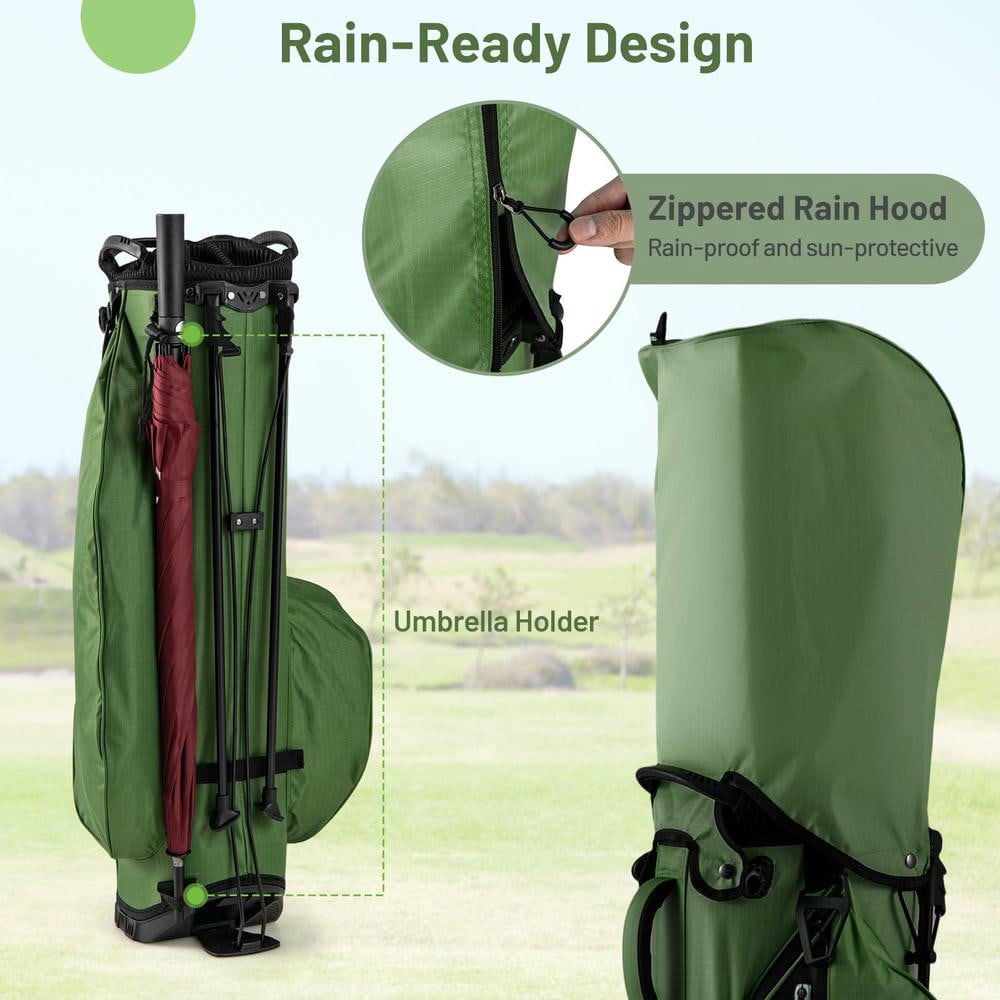 Resenkose Lightweight Golf Stand Bag, Portable Golf Bag with 8-Way Divider and 5 Practical Pockets for Easy Course Transport - Green