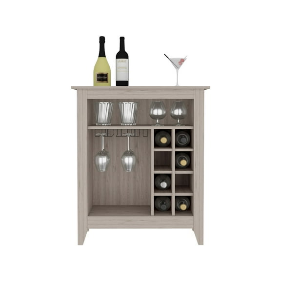 Nmkwnr Wood Kitchen Bar Cabinet with 1 Open Shelf and 6 Wine Bottle Rack, Light Gray