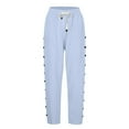 thumbnail image 6 of EDFBUYKRS Female Women Pants Casual Linen Pants Women Tall Long Women's Solid Color Elastic Waist Loose Side Buckle Decoration with Pockets At The Back Versatile Cropped Casual Pants Xxl, 6 of 8