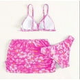 thumbnail image 3 of Akiihool Girls' 3 Piece Set Floral Print Bikini Swimsuit with Drawstring Beach Skirt Cute Ruched Bathing Suit, Hot Pink Size 140, 3 of 6