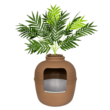 Good Pet Stuff Hidden Cat Litter Box Enclosure with Artificial Plant, Odor Filter System, Reusable Tray, Original Round Planter, Essentials Kit, Brown