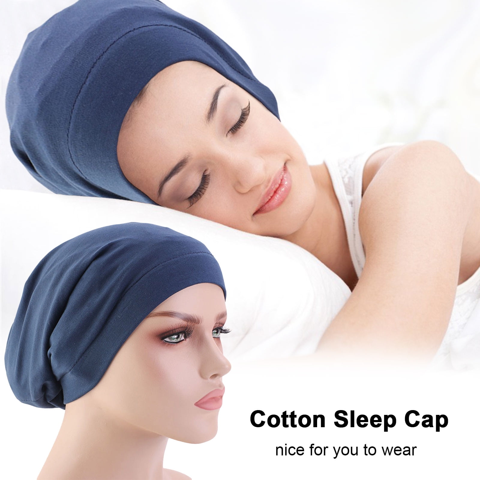 Cotton Hair Cover Bonnet Sleep Cap Silky Lined Sleep Cap Hat for Night Sleeping Women Natural Curly Long Hair Wrap Stay All Night
