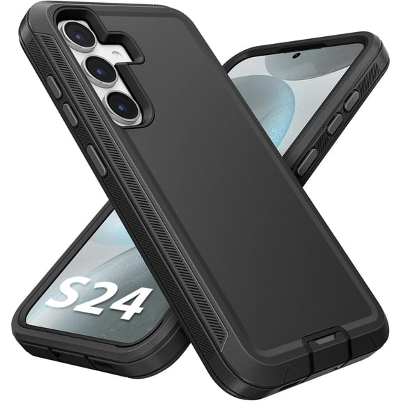 Case for Samsung Galaxy S24 5G 6.2 inch, Heavy Duty Rugged & Dual-Layer with C Port Protection, Shockproof Anti dust Scratch Matte Phone Case Back Cover for Samsung Galaxy S24, Black