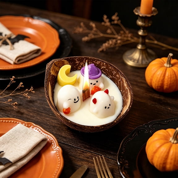 zpqytgj Halloween Scented Candle Coconut Shell Ghost Design Party Favor Decor