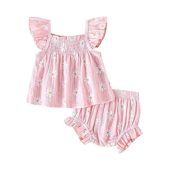 REDARER Baby Girls Summer Daisy Print Ruffle Top & Bloomers 2-Piece Cute Outfit Set,3-6 Months