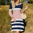 thumbnail image 3 of Navy Pink Stripes Simple Design Sweetheart Knot Flared Dress Fashion Design Large Size Loose Dress Spring Summer Women Dress, 3 of 9
