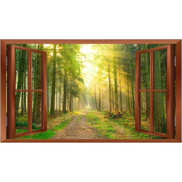 3D Forest View Window Decals - Removable Peel & Stick Nature Wall Stickers for Living Room & Bedroom