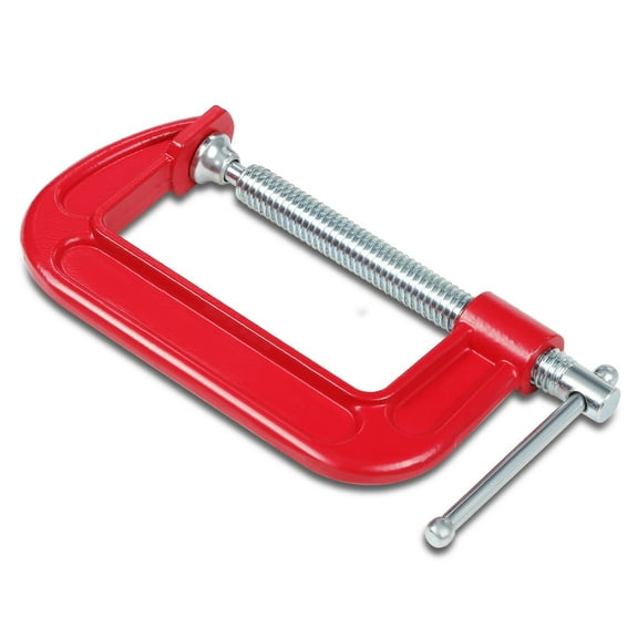 C-Clamp - 4 Inch Cast Iron Repair Tool w/ Machined Steel Screw, Red Painted