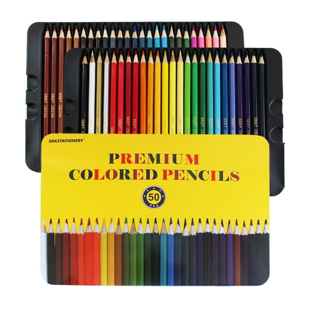 Lápices de colores SKKSTATIONERY, 50 unidades, estuche de lata, 50 colores vibrantes