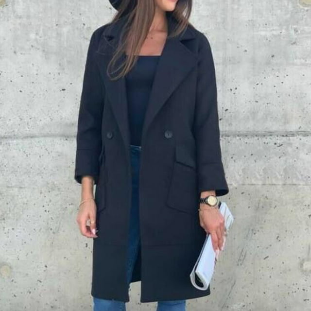 EGNMCR Veste à Manches Longues pour Femmes, Manteau Décontracté Sans Capuche à Manches Longues & Vestes d'Hiver pour Femmes avec Col à Revers et Boutons, Trench-Coat Long, Manteau pour Dames, Manteau pour Femmes