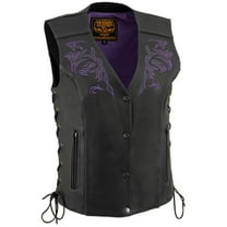 Milwaukee Leather ML1296 Women's Black/Purple Leather Side Laced Motorcycle Vest w/ Reflective Tribal 3X-Large