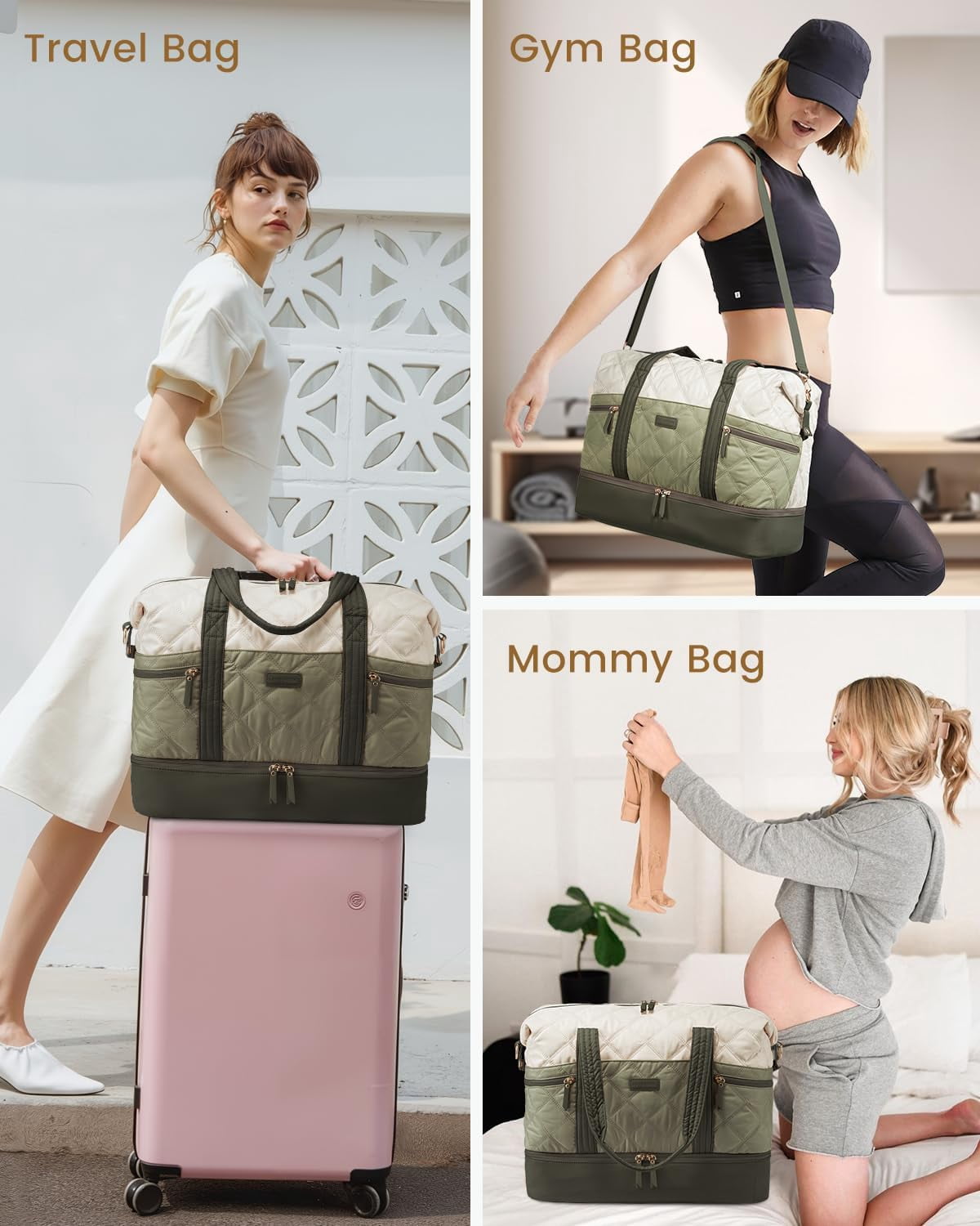 LOVEVOOK Travel Duffle Bag, Lightweight Weekender Bags for Women with Shoe Compartment, Puffer Gym Bag Personal Item Travel Bag, Quilted Overnight Bags and Hospital Bag for Labor and Delivery