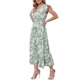 thumbnail image 4 of Women Floral Dresses Summer Bohemian V Neck Cap Sleeveless A-Line Maxi Sun Dress S Green, 4 of 6