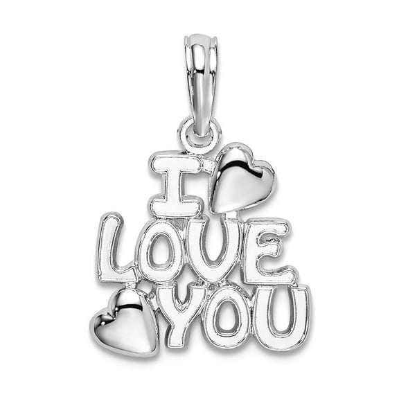 925 Sterling Silver Rhodium Plated Polished I Love You With Hearts Pendant Necklace 13.6mm long Pendant for Women