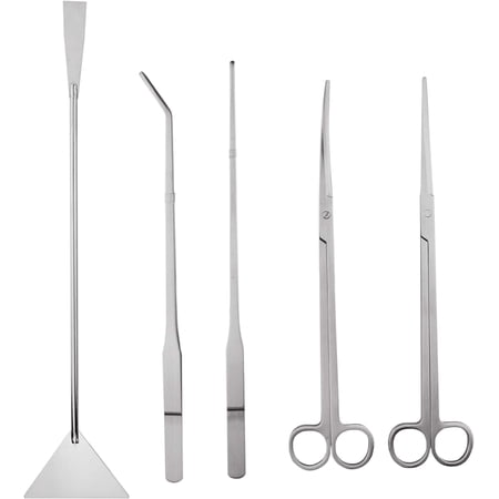 Stainless Steel Aquarium Aquascaping Tools Kit with Tweezers Scissors and Spatula 5 Set