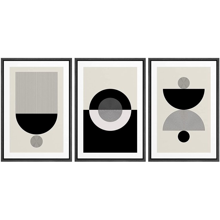 wall26 Framed Wall Art Print Set Black, Gray and White Semi Circle Variety  Abstract Patterns Digital Art Modern Art Bohemian Chic Relax/Calm for  Living Room, Bedroom, Office - 16x24x3 Black 