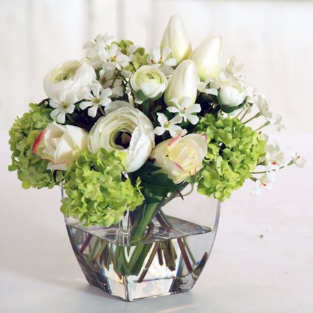 Jane Seymour Botanicals 8 In White And Chartreuse Bouquet With