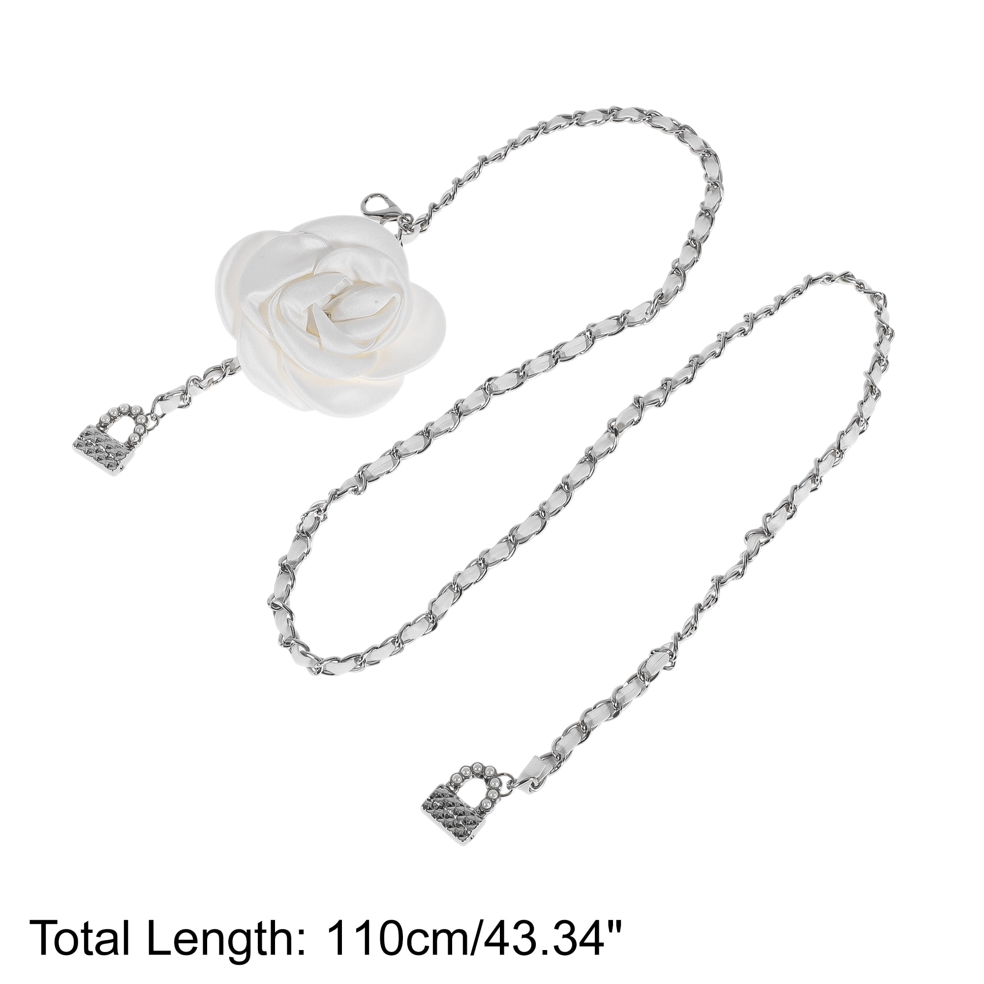 Unique Bargains Flower Adjustable Waist Belt with Adjustable Clasp Silver Tone White