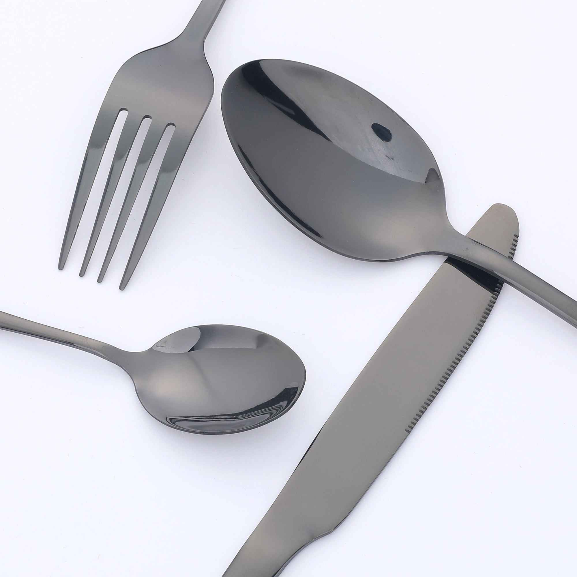 Unique Bargains Stainless Steel Silverware Set with Spoons and Forks Black 4 Pcs