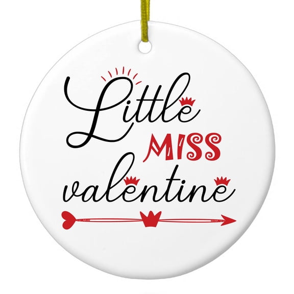 DistinctInk Hanging Ceramic Christmass Tree Ornament with Gold String - Great Gift / Present - 2 3/4 inch diameter - Little Miss Valentine