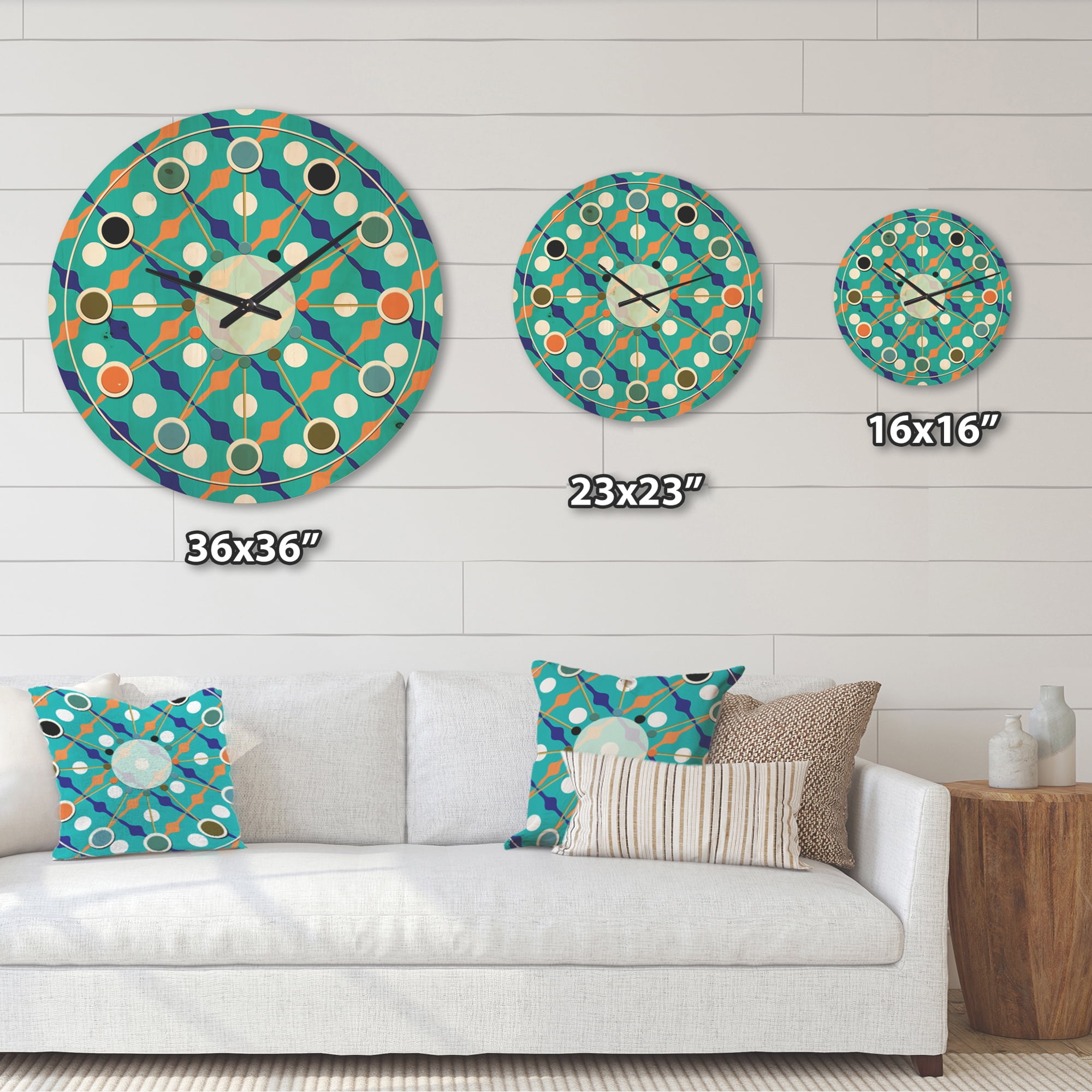 Designart 'Abstract Retro Pattern Design XXIV' Mid-Century Modern Wood Wall Clock