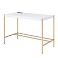 thumbnail image 7 of GZXS 40" Modern Writing Desk with Charging Station, Glossy White MDF Top & Gold Metal Legs – Minimalist Computer Table for Home Office, Study, Bedroom, 7 of 7
