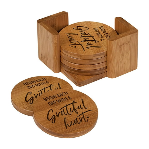Modern Inspirational 6pc Bamboo Coaster Set 4.5x4.5 And So Together