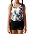thumbnail image 1 of LIJCC Girls' 2-Piece Tank Rash Guard Swim Set – Cross-Back Top with Black Palm Tree Print, Matching Solid Black Swim Shorts, Perfect for Beach/Pool/Outdoor Water Fun, 1 of 7
