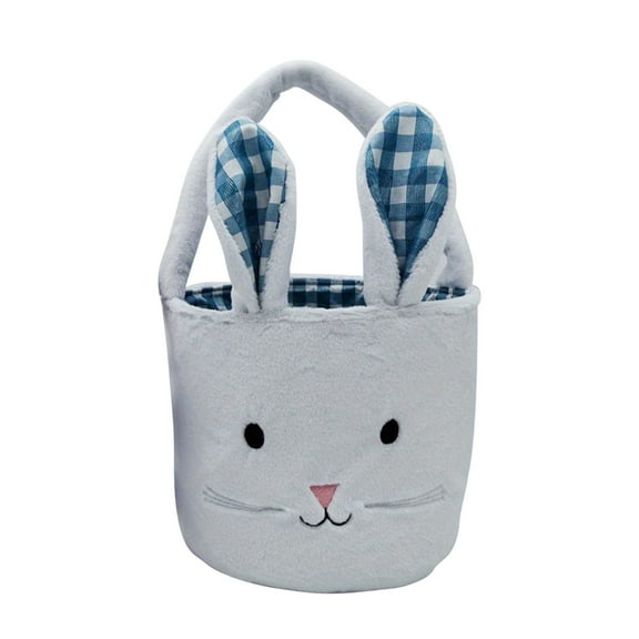 Bunny Easter Basket for Kids, Cute Plush Empty Bucket with Foldable Ears and Handle Egg Hunt Tote Candy Bag Basket for Boy Girl Teens Gift, Easter Basket Decor