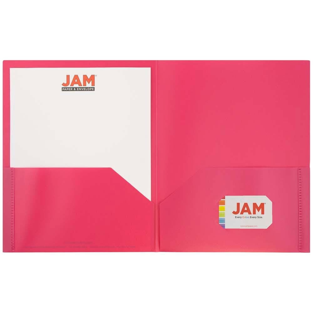 JAM Paper Plastic 2 Pocket POP Folders, School Folders, Fuchsia Hot Pink, Bulk 144/Box