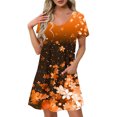 thumbnail image 2 of GaThRRgYP Womens Summer Dresses with Sleeves,Women's Fashion Summer Print Short-sleeved V-neck Casual Dress Orange XL, 2 of 8
