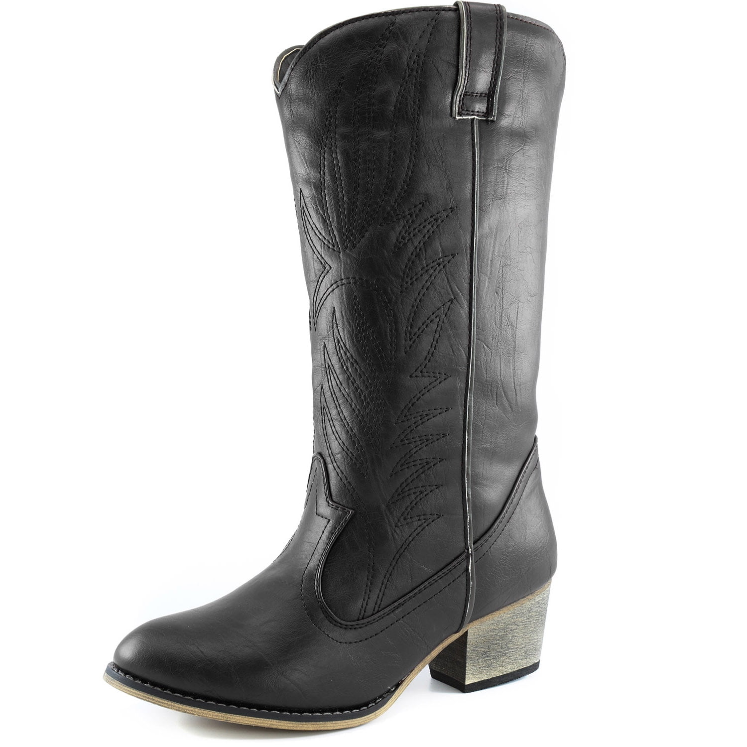 pull&bear pull on western knee high boots in black