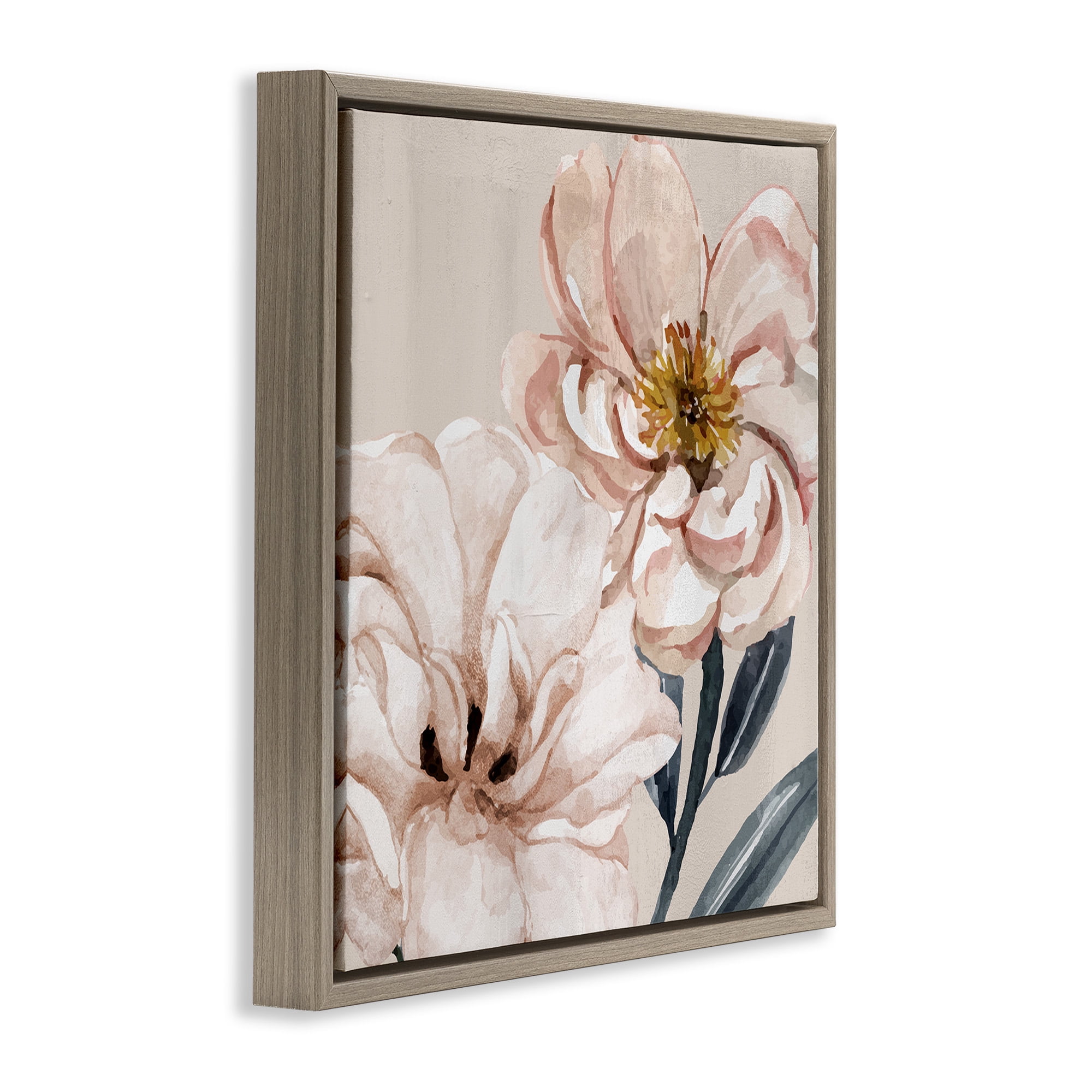 Stupell Industries Organic Pink Poppy Petals Botanical & Floral Painting Brown Floater Framed Canvas Art Print Wall Art, 18 x 18