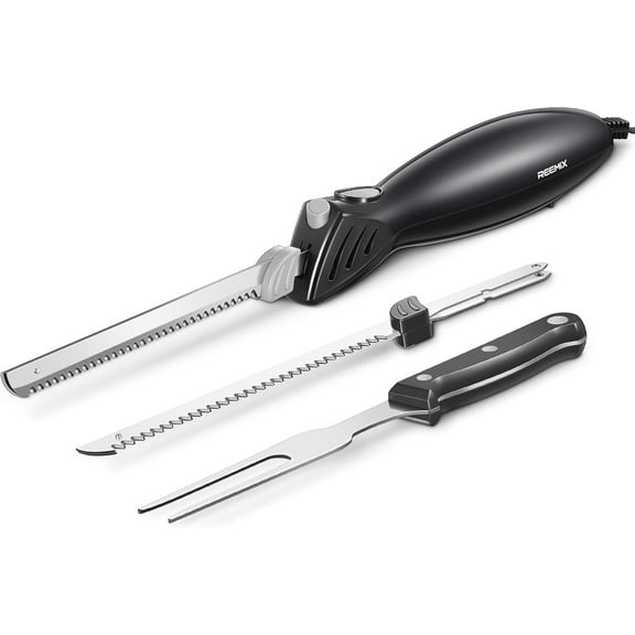 Visualz Electric Knife, Z3042 Electric Knife Set for Carving Meats, Poultry, Bread, Crafting Foam & More, 2 Blades for Meats & Bread, Fork Included (Black)