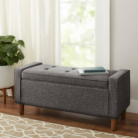 Better Homes and Gardens Flynn Mid Century Modern Upholstered ... - Better Homes and Gardens Flynn Mid Century Modern Upholstered Storage Bench,  Charcoal