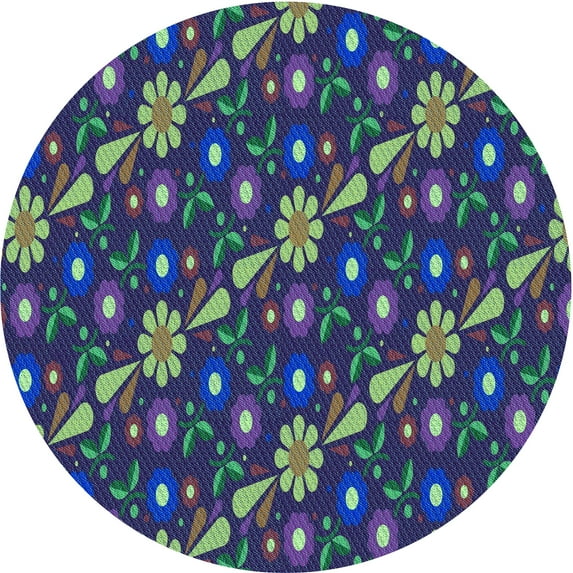 Ahgly Company Machine Washable Indoor Round Transitional Green Area Rugs, 6' Round