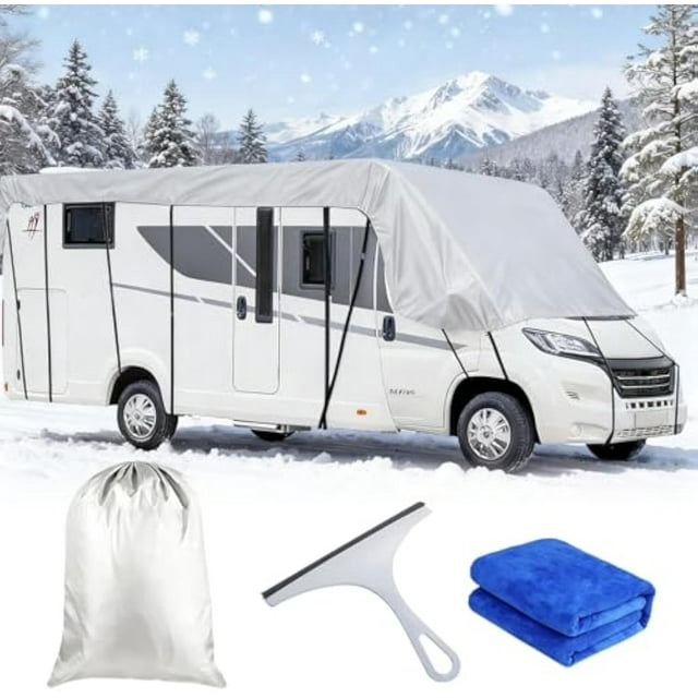 Heavy Duty RV Roof Cover, Waterproof RV Roof Cover Tarp for Winter, Weather Resistant RVs for Class C/B/A Motorhomes, Popup & Truck Campers, 21ft to 23ft RVS, Easy to Clean (Gray, 10 * 25ft)
