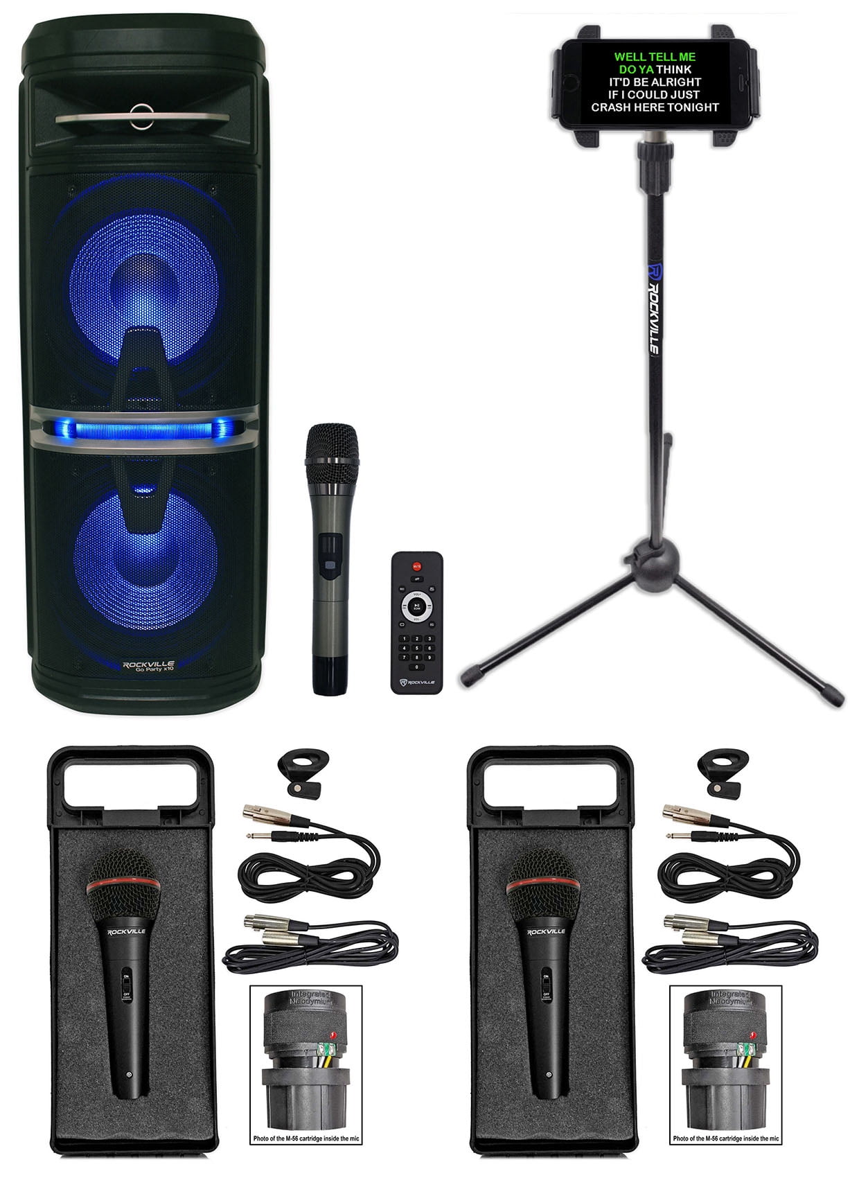 Rockville Go Party X10 Rechargeable Karaoke Machine System+3 Mics
