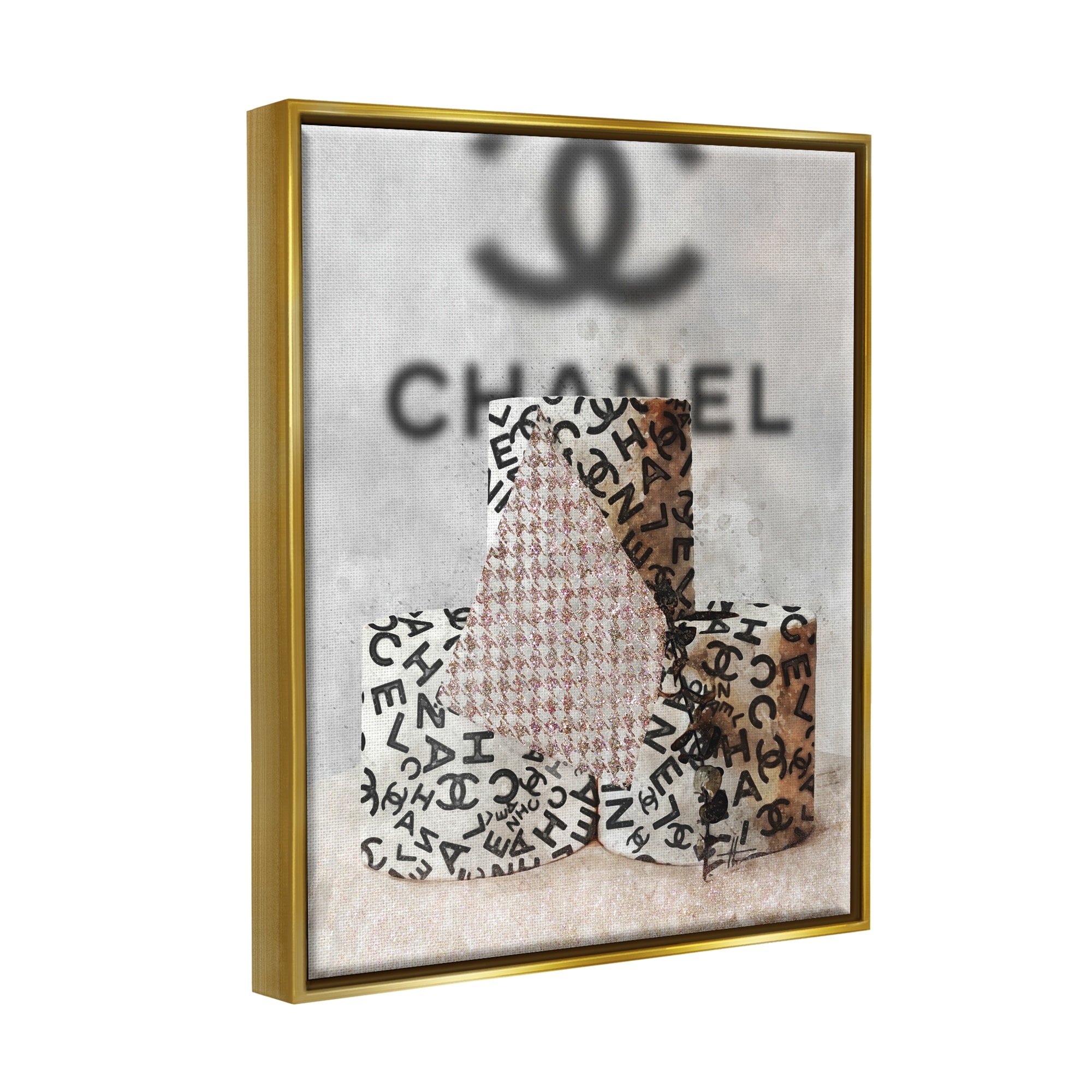 Stupell Industries Fashion Forward Toilet Paper Designer Detail Metallic Gold Framed Floating Canvas Wall Art, 24x30, by Ziwei Li