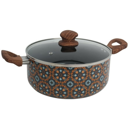 IMUSA 4.8qt Talavera Aluminum Black Ceramic Dutch Oven with Glass Lid & Wood Look Handles