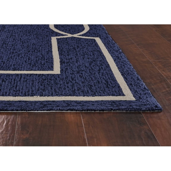 5'x7' Ocean Blue Hand Hooked UV Treated Bordered Indoor Outdoor Area Rug