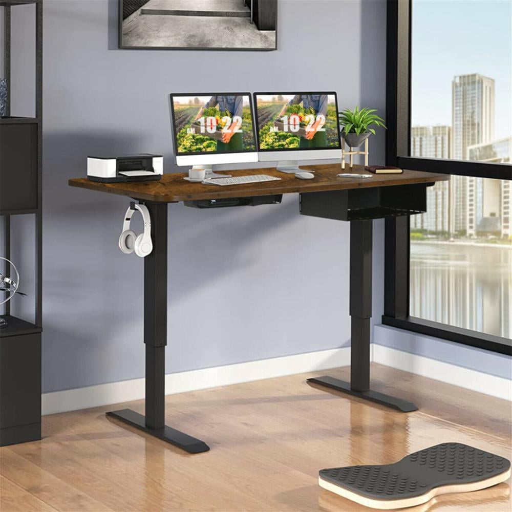 Demi Bonn 48" Electric Height Adjustable Standing Desk with Control Panel, Small Home Office Desk Study Writing Table, Brown