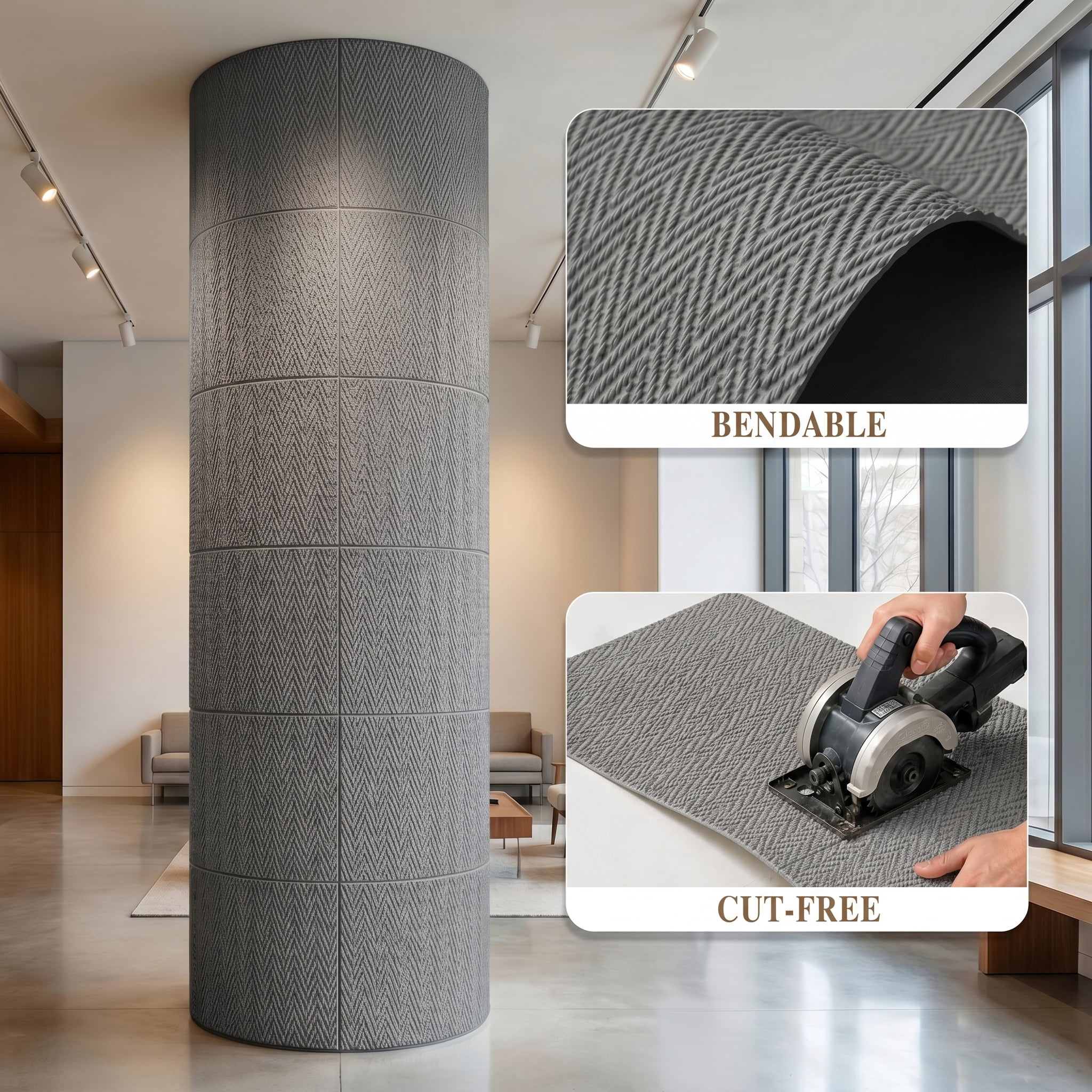 Real3D 8Pcs 24"x24" Faux Stone Wall Panels 3D Textured, Flexible Real Sand Finish Decorative Wall Tiles,Cement Gray