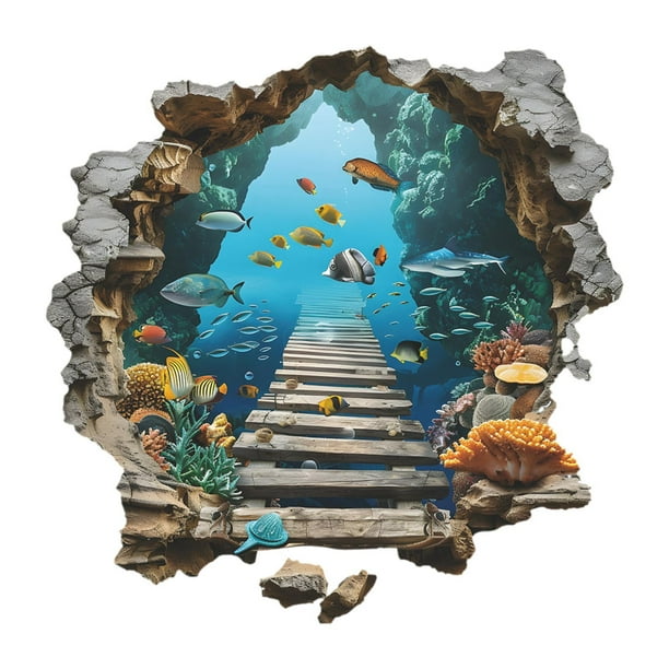 Calcomanía de pared con diseño de mundo submarino, océano, mar , vinilo extraíble, decorativo, creativo, para habitación infantil y sala de
