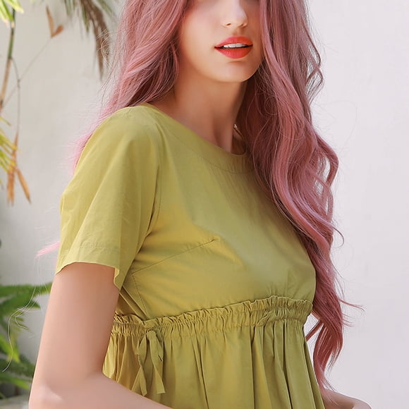 Peluca Rizada Peluca larga Peluca larga y ondulada Rosa Parte media Rizado Cabello completo sintético Pelucas de disfraces de cosplay para mujeres Ropa natural Adecuado para la vida cotidiana Ecomeon no