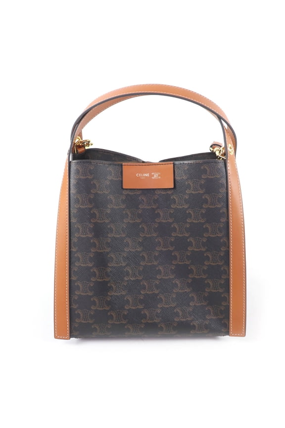 Pre-Owned CELINE 12418 Small Cubo Bag Honey Logo Triomphe Canvas 2-way Shoulder Made in Italy...